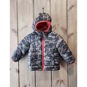 Boys Sequoia Puffer Full-Zip Hooded Jacket Sz 4 Camo/orange